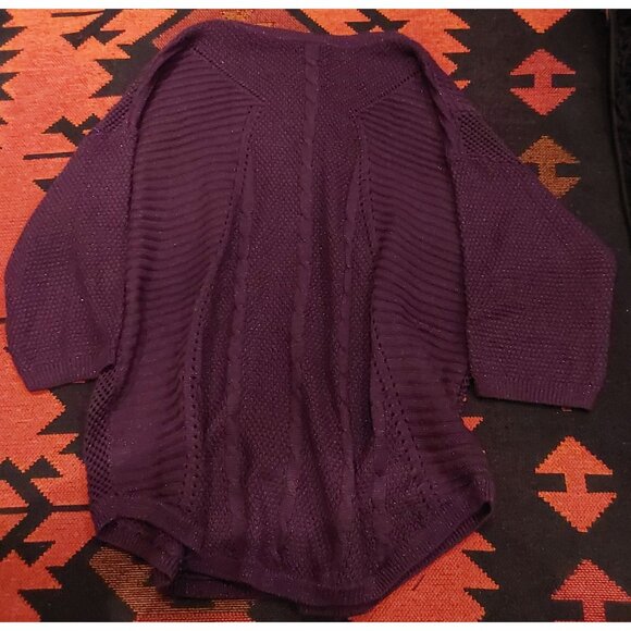 NEW Torrid Purple V-Neck Knit Sweater Size 4 Sparkly Cable & Mesh Design 3/4 Sle - Picture 9 of 9